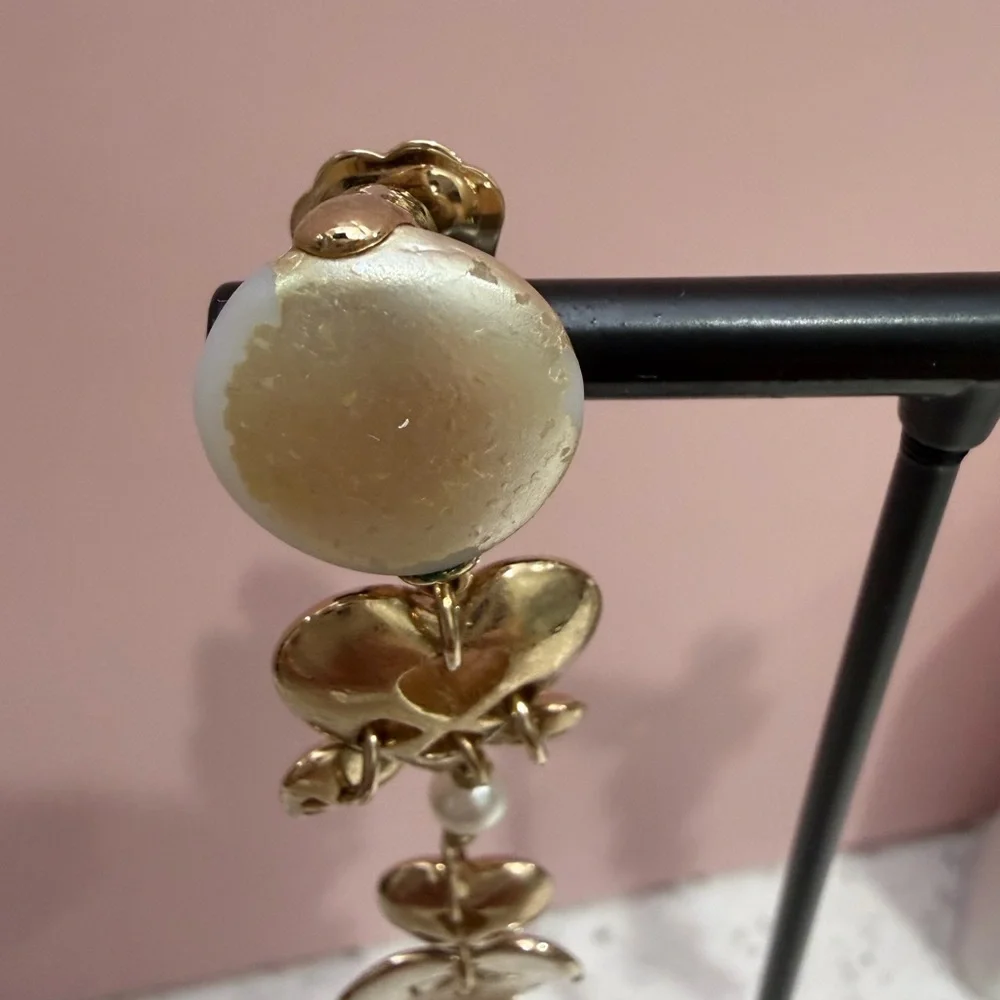 #235 Dior Gold Heart and Pearl Earrings